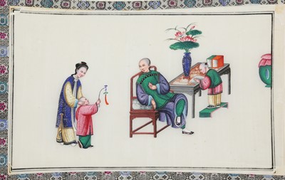 Lot 416 - A SET OF SIX CHINESE PITH PAPER PAINTINGS.