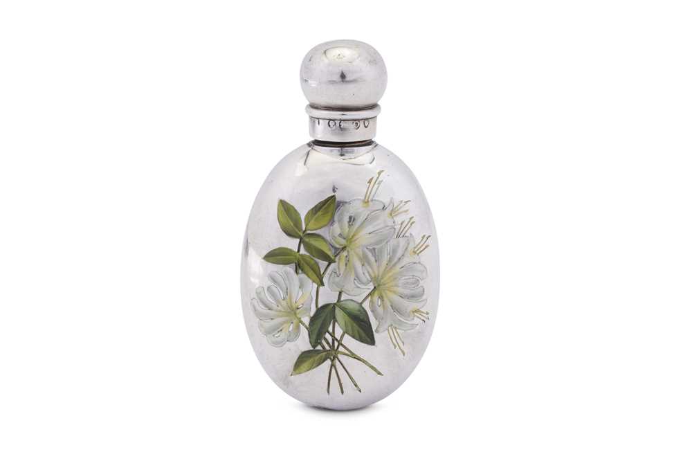 Lot 47 - A Victorian sterling silver and enamel scent bottle, London 1889 by Sampson Mordan