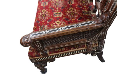 Lot 328 - λ A LONG HARDWOOD IVORY AND MOTHER-OF-PEARL-INLAID ORIENTALIST SETTEE