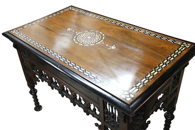 Lot 334 - λ A HARDWOOD BONE, RESIN AND MOTHER-OF-PEARL-INLAID ORIENTALIST TABLE