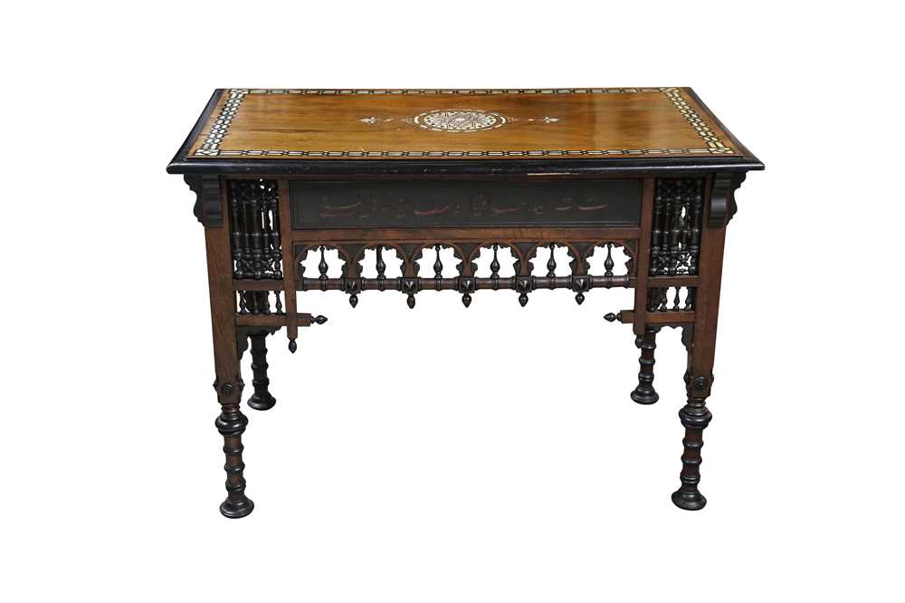 Lot 645 - λ A HARDWOOD BONE, RESIN AND MOTHER-OF-PEARL-INLAID ORIENTALIST TABLE