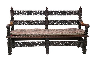 Lot 339 - A FINE CARVED HARDWOOD INDO-COLONIAL SETTEE