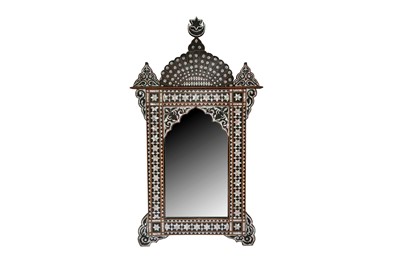 Lot 332 - λ A HARDWOOD MOTHER-OF-PEARL-INLAID MIRROR