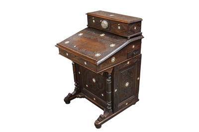 Lot 324 - λ A HARDWOOD MOTHER-OF-PEARL-INLAID DAVENPORT DESK
