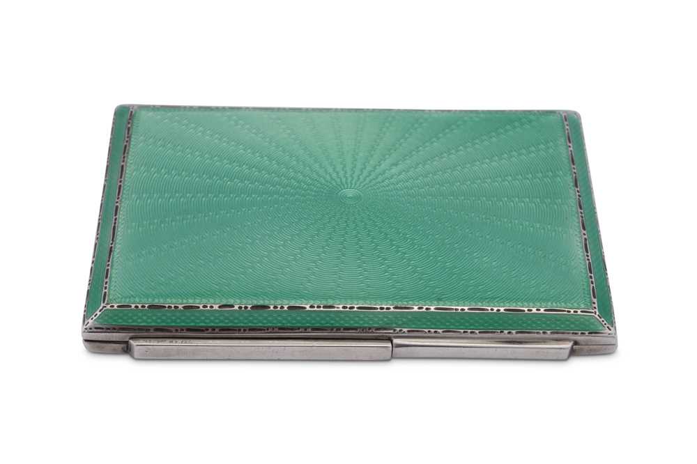 Lot 51 - A George VI sterling silver and guilloche enamel art deco compact, Birmingham 1937 by Adie Brothers
