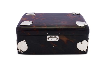 Lot 77 - A Victorian sterling silver mounted tortoiseshell games casket, London 1893 by Atkin Brothers