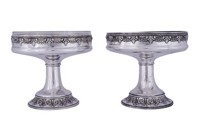 Lot 95 - A pair of early 20th century German 800 standard silver pedestal fruit bowls, Breman circa 1910 by Bremer Silberwarenfabrik (active 1908-81), retailed by Korovitz