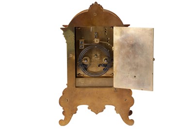 Lot 66 - A FRENCH CHAMPLEVE ENAMEL AND BRASS MANTEL CLOCK, 20TH CENTURY
