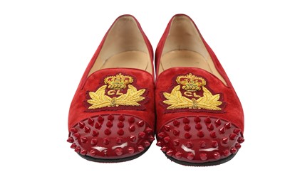 Lot 21 - Christian Louboutin Deep Red Crest Spike Loafers - Size 41