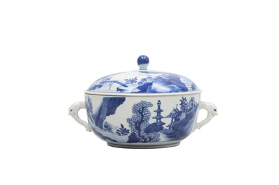 Lot 450 - A SMALL CHINESE BLUE AND WHITE TUREEN AND COVER.