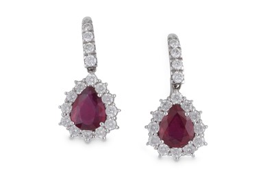 Lot 628 - A PAIR OF GLASS FILLED RUBY AND DIAMOND EARRINGS
