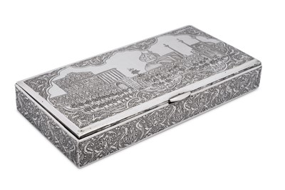 Lot 245 - A mid-20th century Iranian (Persian) 900 standard silver cigarette box, Isfahan circa 1960 mark of Mohammad Taqi Zufan (1894-1979)