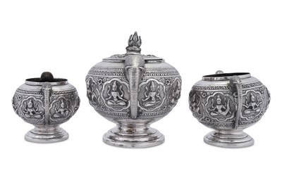 Lot 191 - An early 20th century Anglo – Indian unmarked silver three-piece tea service, Bombay circa 1930