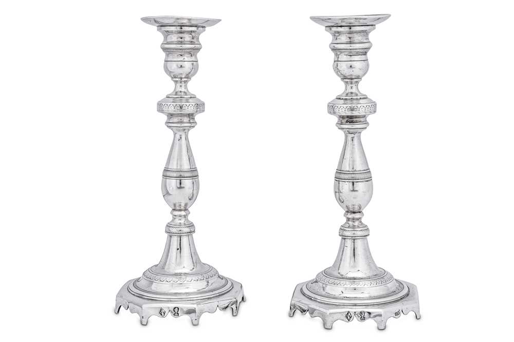 Lot 120 - A pair of mid-19th century Brazilian silver candlesticks, Rio de Janeiro circa 1850 by José Francisco Moreira (active 1837-58)