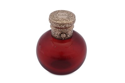 Lot 44 - A Victorian unmarked gold mounted ruby glass scent bottle, London circa 1850 by Thomas Diller (1807-71, reg. 1828)
