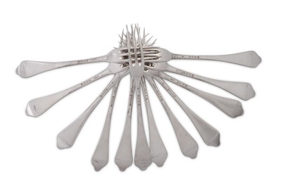 Lot 383 - A set of twelve Victorian sterling silver dessert forks, London by George Adams of Chawner and Co