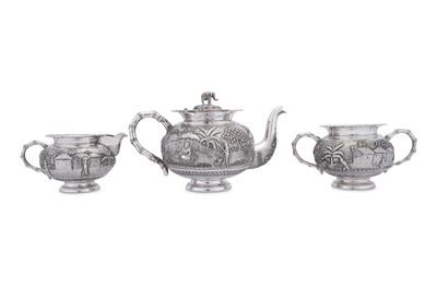 Lot 175 - An early 20th century Anglo – Indian unmarked silver three-piece tea service, Calcutta circa 1910