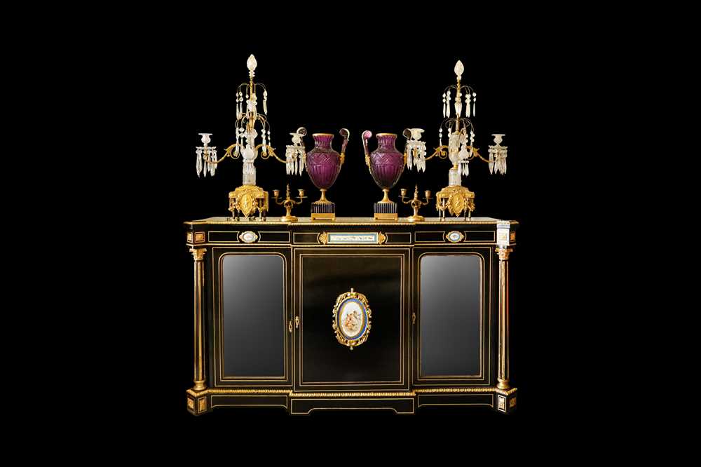 Lot 77 - A FINE 19TH CENTURY FRENCH EBONISED, ORMOLU AND PORCELAIN MOUNTED SIDE CABINET