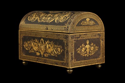 Lot 101 - ATTRIBUTED TO PLACIDO ZULOAGA: A FINE LATE 19TH CENTURY GOLD DAMASCENED STEEL CASKET