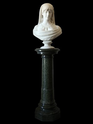 Lot 138 - CESARE LAPINI (ITALIAN, 1848-1893): AN ORIENTALIST MARBLE BUST OF ODALISQUE (LA SULAMITIDE)