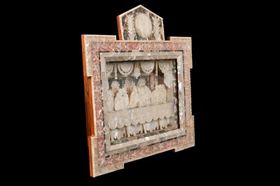 Lot 33 - A JERUSALEM MOTHER OF PEARL, ABALONE AND OLIVEWOOD DIORAMA DEPICTING THE LAST SUPPER