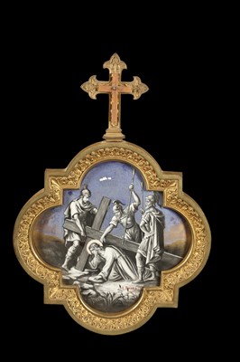 Lot 32 - A SET OF LATE 19TH CENTURY FRENCH GILT BRONZE AND PORCELAIN PANELS DEPICTING THE STATIONS OF THE CROSS
