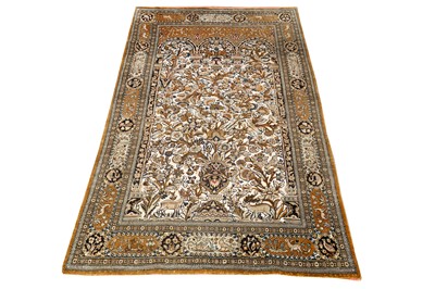 Lot 65 - AN EXTREMELY FINE SILK SOUF PRAYER QUM RUG, CENTRAL PERSIA