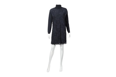 Lot 123 - Valentino Navy Turtle Neck Knitted Lace Front Dress - Size L