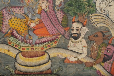 Lot 20 - AN ILLUSTRATION TO A BHAGAVATA PURANA SERIES: SAMUDRA MANTHANA, THE CHURNING OF THE MILK OCEAN