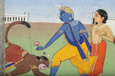 Lot 25 - AN ILLUSTRATION FROM A RAMAYANA SERIES: HANUMAN SHOWING HIS DEVOTION TO RAMA