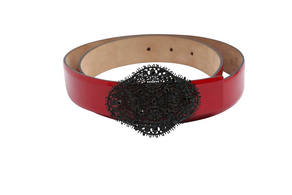 Lot 26 - Valentino Red Lace Buckle Belt - Size 80