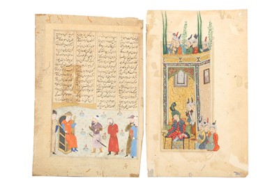 Lot 43 - A MISCELLANEOUS GROUP OF SIX INDO-PERSIAN AND SAFAVID-REVIVAL PAINTINGS AND LOOSE FOLIOS