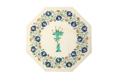 Lot 338 - AN OCTAGONAL PIETRA DURA MARBLE TABLE TOP, POSSIBLY INDIAN, 20TH CENTURY