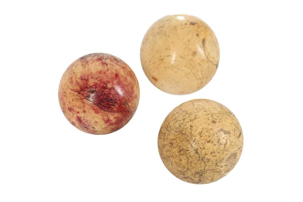 Lot 340 - THREE TURNED IVORY SNOOKER BALLS, 19TH CENTURY