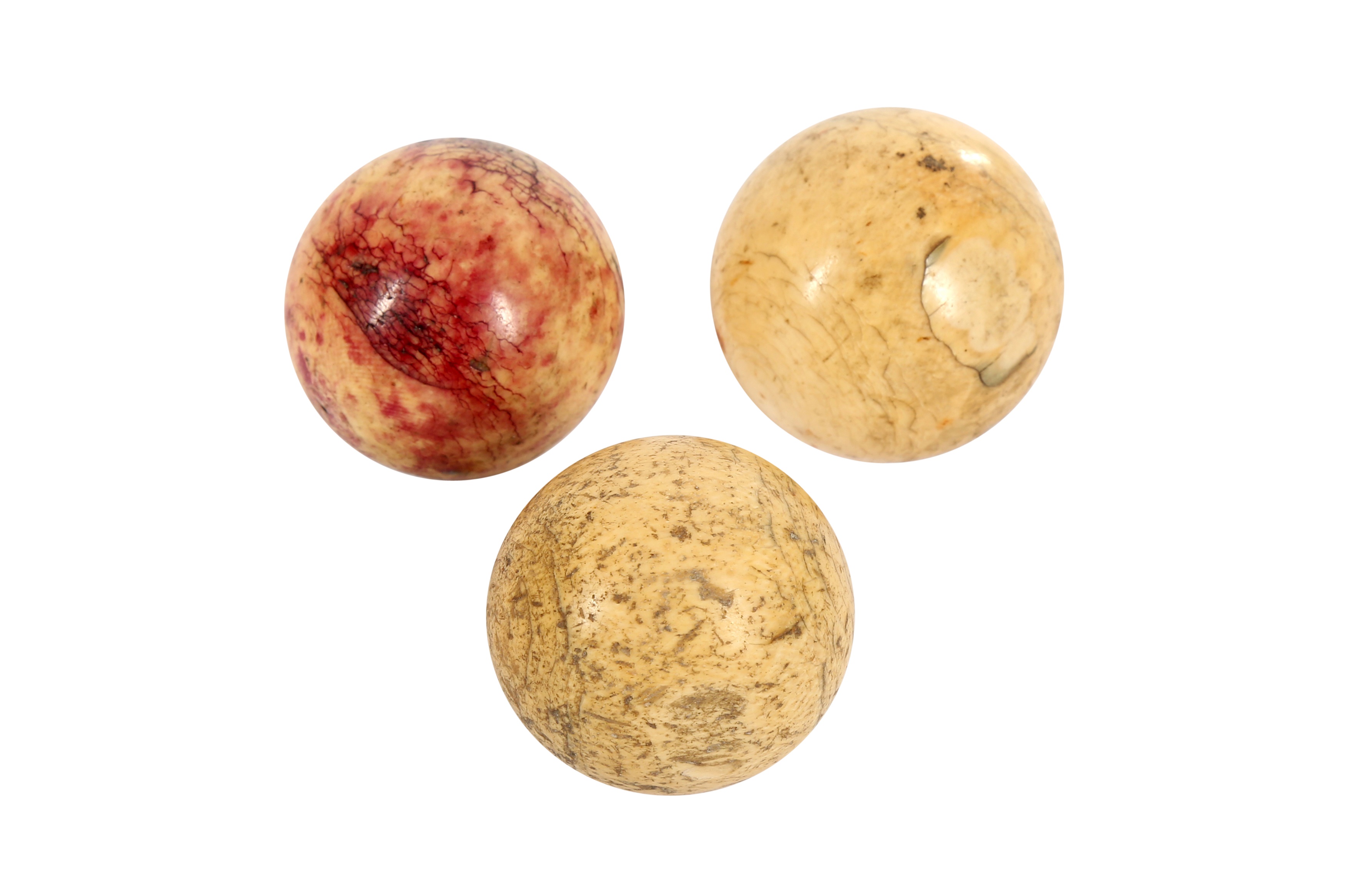 Lot 340 THREE TURNED IVORY SNOOKER BALLS, 19TH