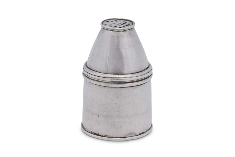 Lot 132 - A Charles X early 19th century French 950 standard silver powder shaker / pounce pot, Paris 1824-27 by Maurice Dubois (reg. 28th May 1824, biff. 23rd June 1827)