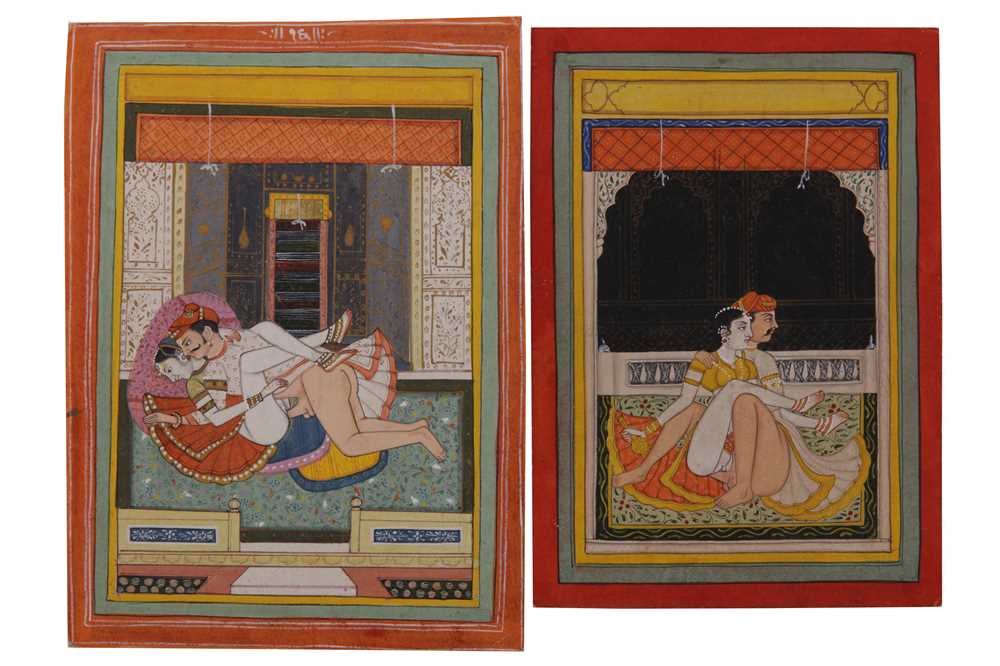 Lot 1029 - NINE INDIAN DECORATIVE PAINTINGS OF EROTIC CONTENT