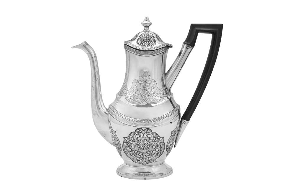 Lot 119 - An early 19th century Portuguese silver coffee pot, Lisbon circa 1800 by F over L.S (unidentified V.362)