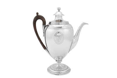Lot 518 - A George III sterling silver coffee pot, London 1792 by John Scofield (reg. 13th Jan 1778)