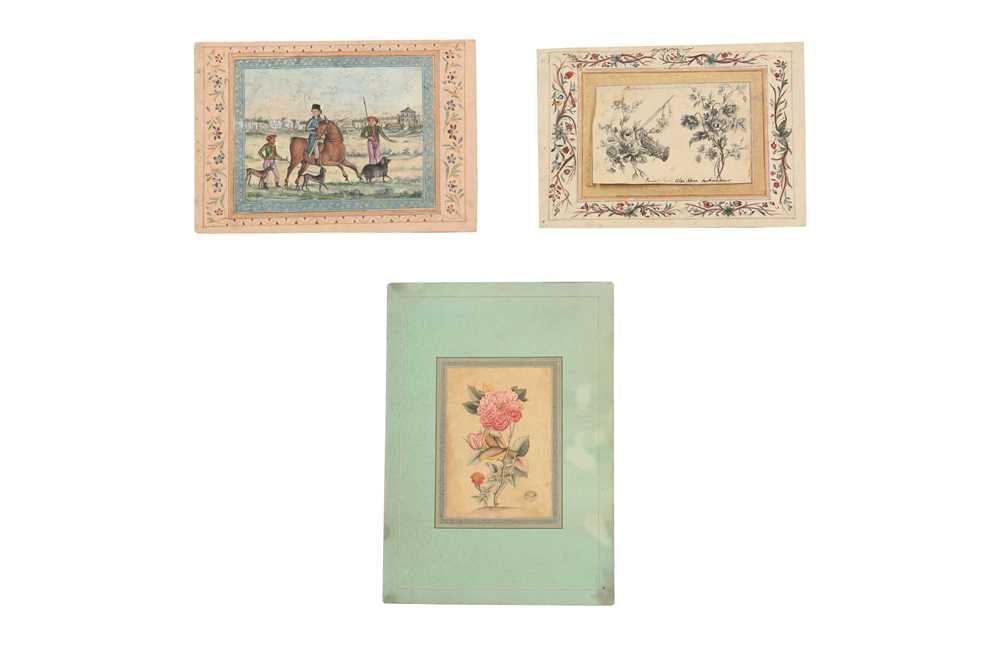 Lot 52 - TWO LOOSE MURAQQA' ALBUM PAGES WITH FLORAL MOTIFS