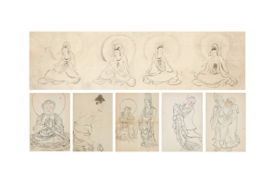 Lot 675 - A JAPANESE DRAWING OF GUANYIN.