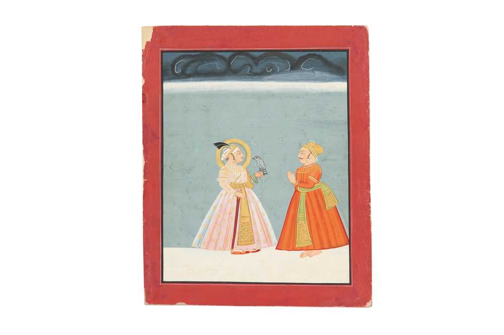 Lot 71 - A HAWKING SCENE WITH A RAJPUT RULER AND HIS ADVISOR