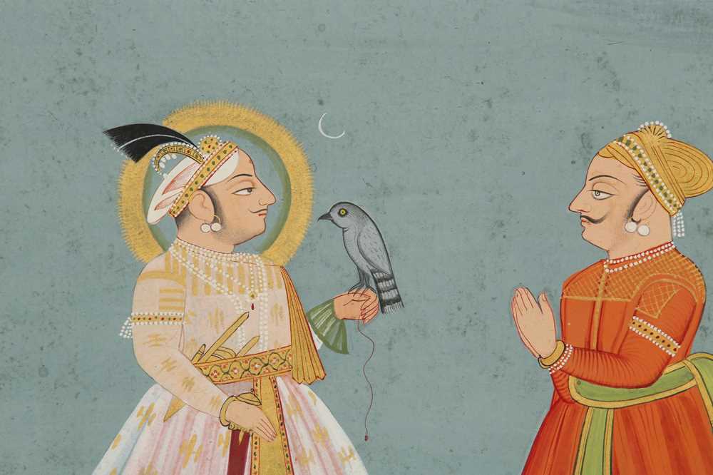 Lot 71 - A HAWKING SCENE WITH A RAJPUT RULER AND HIS