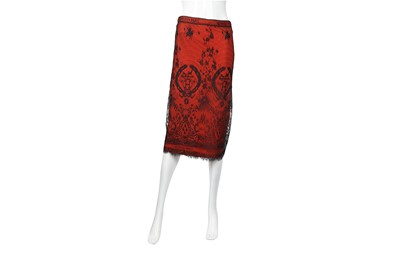 Lot 16 - Hermes Red H logo Lace Skirt - Size