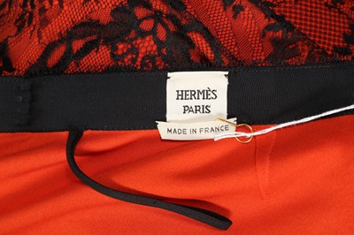 Lot 16 - Hermes Red H logo Lace Skirt - Size