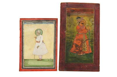 Lot 89 - FOUR STANDING PORTRAITS OF INDIAN NOBLEMEN LEANING ON A CRUTCH OR SWORD