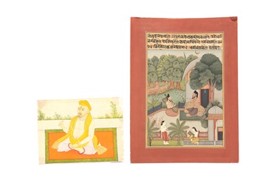 Lot 93 - A VILLAGE SCENE AND TWO PAINTINGS OF YOGIS