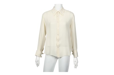 Lot 296 - Hermes Cream Pinstripe Sheer Silk Shirt - Size 38