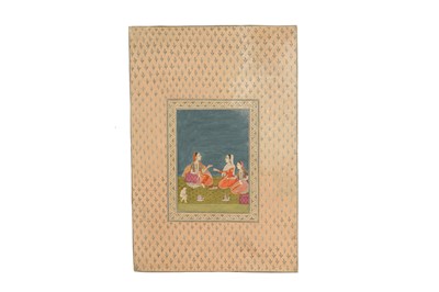 Lot 100 - FOUR ALBUM PAGE ILLUSTRATIONS OF INDIAN COURTLY LADIES