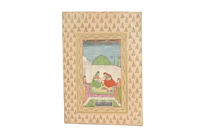 Lot 100 - FOUR ALBUM PAGE ILLUSTRATIONS OF INDIAN COURTLY LADIES
